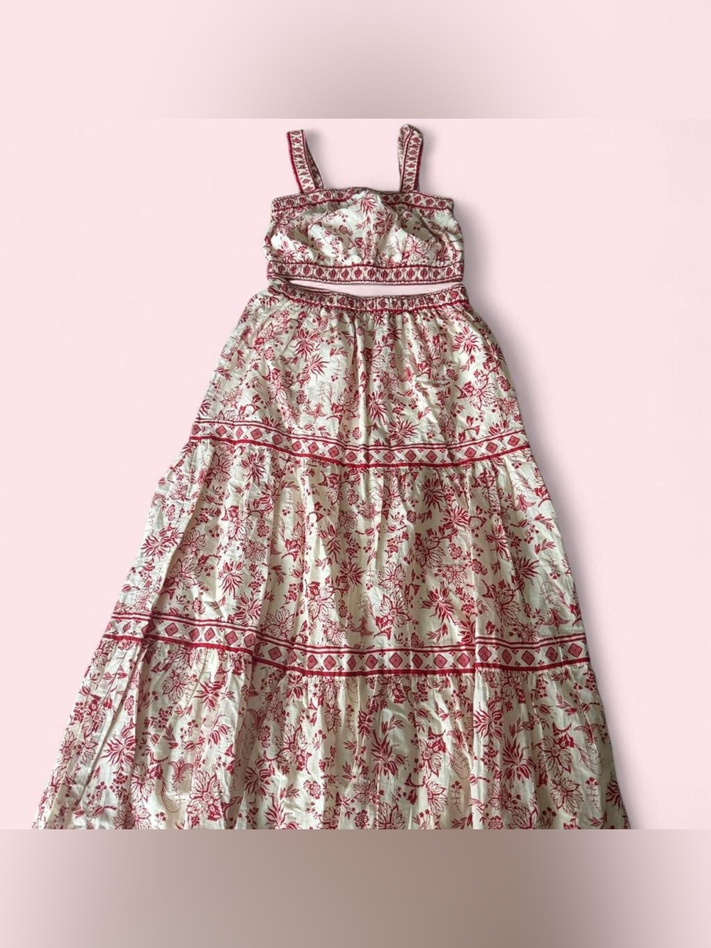 Japna Red and White Two Piece 100% Cotton with Floral Print